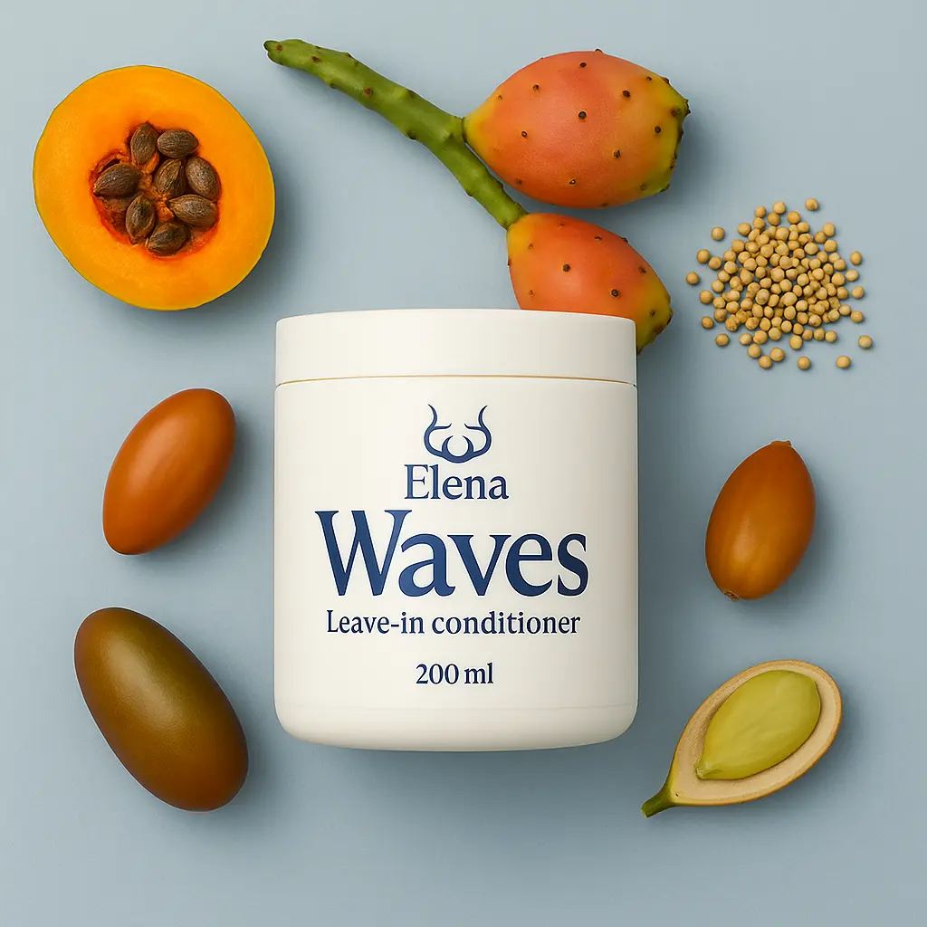 leavein-waves-natural-ingredients-flatlay-elena-cosmetics.webp